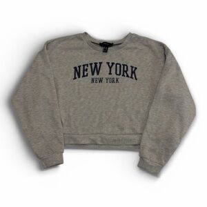 🌟2 for $10 Forever 21 Gray NY Crew Neck Sweater Oversized Cropped Youth 14/16